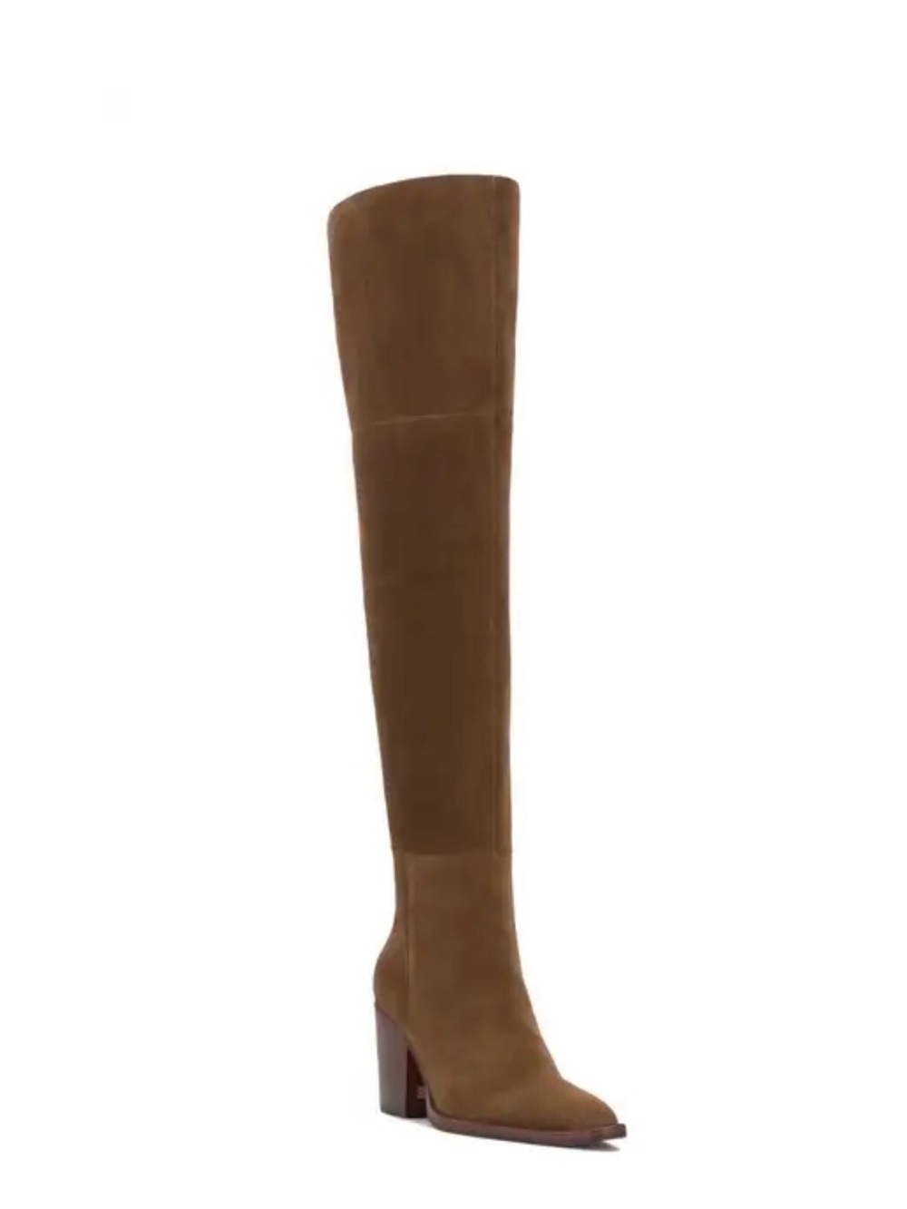 Over-the-Knee Brown Suede Block Heel Boots - Wide Calf